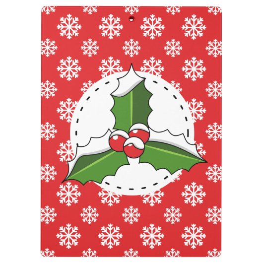 Holly Berry auf Red White Snowflakes Pattern Klemmbrett (Rückseite)