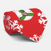 Holly Berry auf Red White Snowflakes Pattern Krawatte (Gerollt)