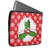 Holly Berry auf Red White Snowflakes Pattern Laptopschutzhülle (Vorne Rechts)