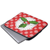 Holly Berry auf Red White Snowflakes Pattern Laptopschutzhülle (Vorne Knopf)