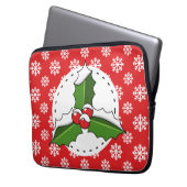 Holly Berry auf Red White Snowflakes Pattern Laptopschutzhülle (Vorderseite Links)