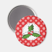 Holly Berry auf Red White Snowflakes Pattern Magnet (Vorderseite/Rückseite)