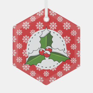 Holly Berry auf Red White Snowflakes Pattern Ornament Aus Glas