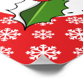 Holly Berry auf Red White Snowflakes Pattern Poster (Ecke)