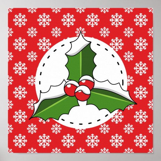 Holly Berry auf Red White Snowflakes Pattern Poster (Vorne)