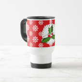 Holly Berry auf Red White Snowflakes Pattern Reisebecher (Vorderseite Links)