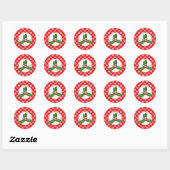 Holly Berry auf Red White Snowflakes Pattern Runder Aufkleber (Blatt)