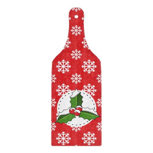 Holly Berry auf Red White Snowflakes Pattern Schneidebrett (Vorderseite)