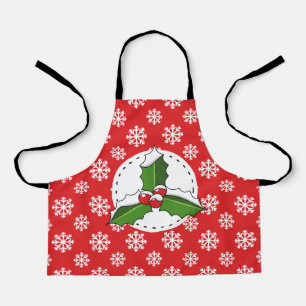 Holly Berry auf Red White Snowflakes Pattern Schürze