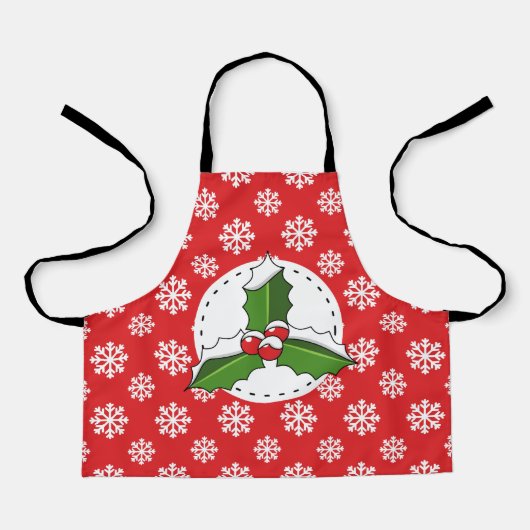 Holly Berry auf Red White Snowflakes Pattern Schürze (Vorderseite)