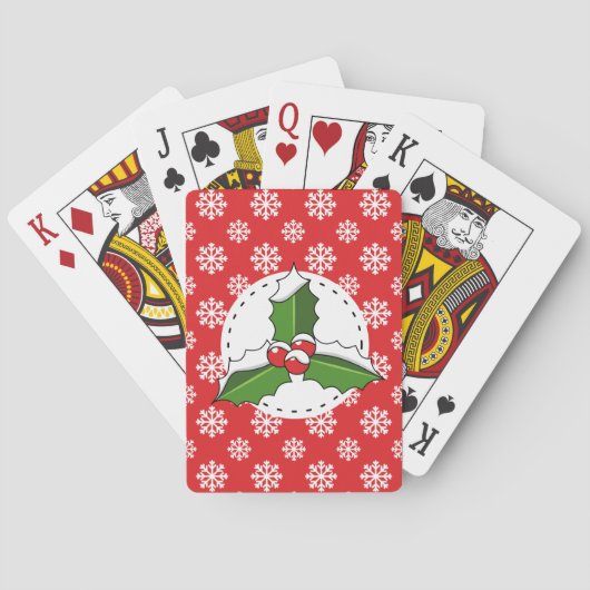 Holly Berry auf Red White Snowflakes Pattern Spielkarten (Rückseite)