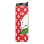 Holly Berry auf Red White Snowflakes Pattern Thermosbecher (Nach links gedreht)
