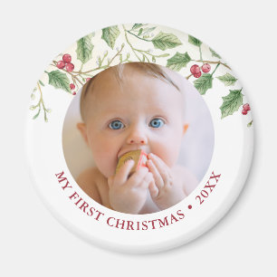 Holly Berry Baby 1. Weihnachten Foto Feiertag Süß Magnet
