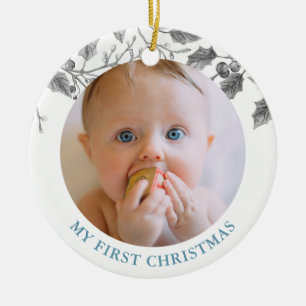 Holly Berry Baby erstes Weihnachtsfoto-Fest Keramik Ornament