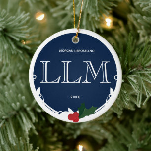 Holly Berry Blue White LLM Abschluss Name Jahr Keramik Ornament