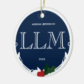 Holly Berry Blue White LLM Abschluss Name Jahr Keramik Ornament (Links)