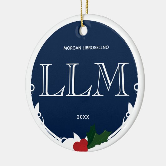 Holly Berry Blue White LLM Abschluss Name Jahr Keramik Ornament (Links)