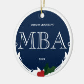 Holly Berry Blue White MBA Abschluss Name Jahr Keramik Ornament (Links)