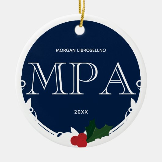 Holly Berry Blue White MPA Abschluss Name Year Keramik Ornament (Vorne)