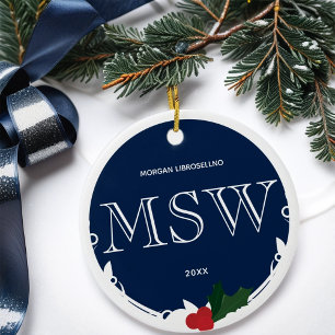 Holly Berry Blue White MSW Abschluss Name Jahr Keramik Ornament