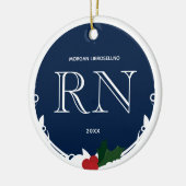 Holly Berry Blue White RN Nurse Keramik Ornament (Links)