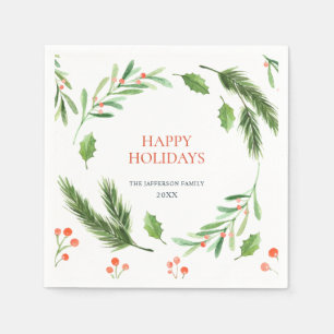 Holly Berry Branch Christmas PARTY Paper Serviette
