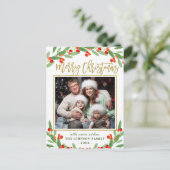 Holly Berry Branch FOTO Weihnachtsgrüßen Postkarte (Stehend Vorderseite)