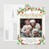 Holly Berry Branch FOTO Weihnachtsgrüßen Postkarte (Vorne/Hinten)