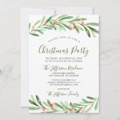 Holly Berry Branch Watercolor Weihnachtsgebäck Par Einladung (Vorderseite)