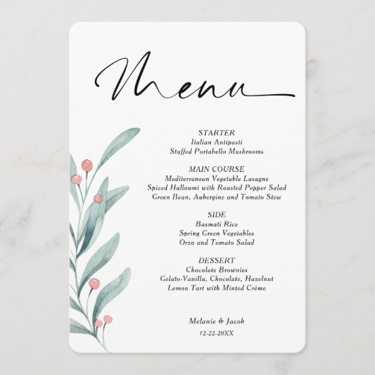 Holly Berry Branch Weihnachtsmenü Menükarte (Vorderseite)