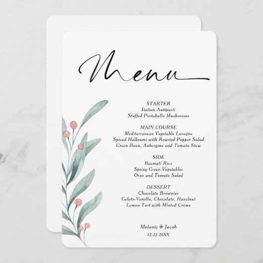 Holly Berry Branch Weihnachtsmenü Menükarte (Vorne/Hinten)