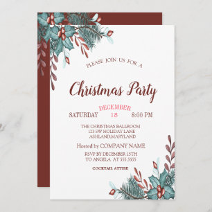 Holly Berry Branches Christmas Company Party Einladung