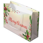 Holly Berry Branches Holiday Große Geschenktüte (Vorderseite Schrägansicht)