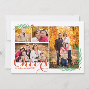 Holly Berry Cheers Holiday Foto Card Feiertagskarte