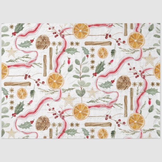 Holly Berry Christmas Cinnamon Orange Decoupage Seidenpapier (Vorderseite)