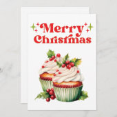 Holly Berry Christmas Cupcake Feiertagskarte (Vorne/Hinten)