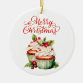 Holly Berry Christmas Cupcake Keramik Ornament (Vorne)