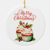 Holly Berry Christmas Cupcake Keramik Ornament (Hinten)