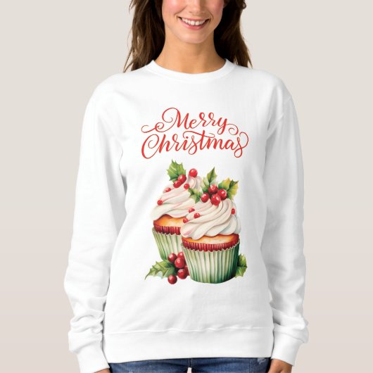 Holly Berry Christmas Cupcake Sweatshirt (Vorderseite)