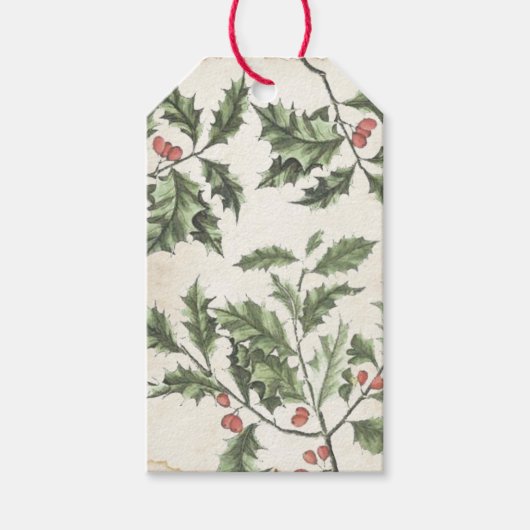 Holly Berry Christmas Greenery Parchment Vintag Geschenkanhänger (Vorderseite)
