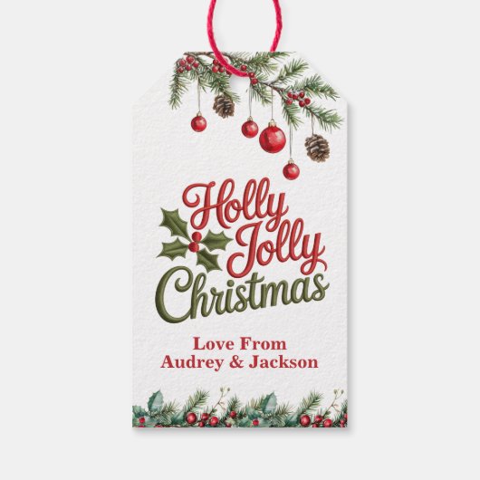 Holly Berry Christmas Holiday Gift Tag Geschenkanhänger (Rückseite)