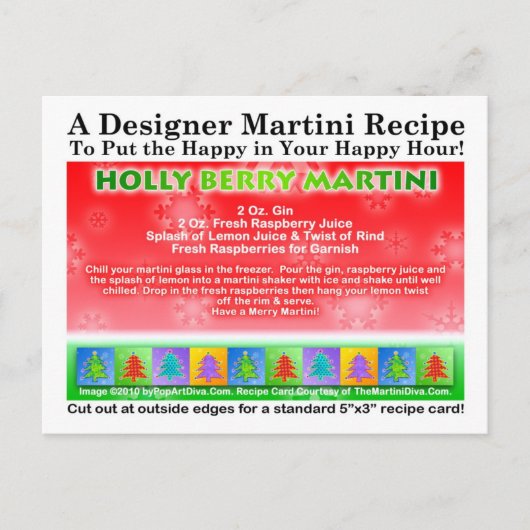 Holly Berry Christmas Martini Rezept Postcard Postkarte (Vorderseite)
