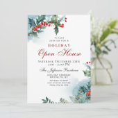 Holly Berry Christmas Mistletoe Holiday OPEN HOUSE Einladung (Stehend Vorderseite)