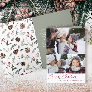 Holly Berry Christmas Modern Drei Foto Feiertagskarte