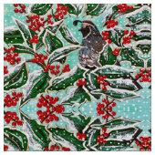 Holly Berry Christmas Quail Stoff (Nahaufnahme)