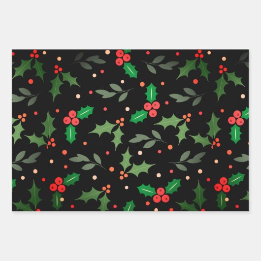 Holly Berry Christmas Seamless Pattern Geschenkpapier Set (Vorderseite 3)