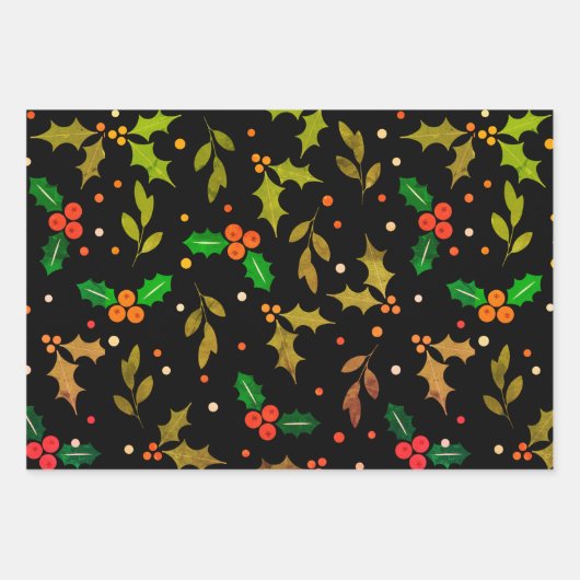 Holly Berry Christmas Seamless Pattern Geschenkpapier Set (Vorderseite 2)