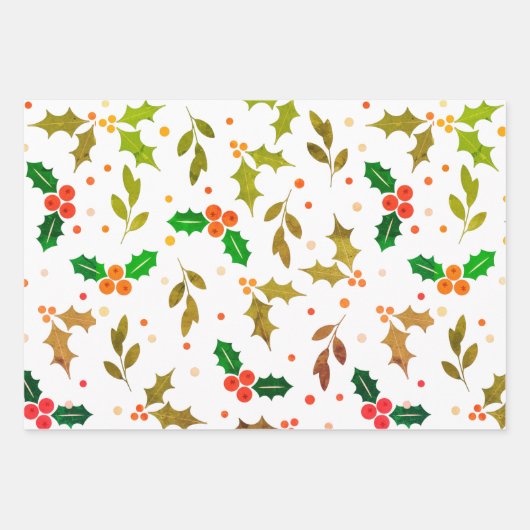 Holly Berry Christmas Seamless Pattern Geschenkpapier Set (Vorderseite 2)
