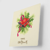 Holly Berry Christmas Wall Clock Quadratische Wanduhr (Winkel)