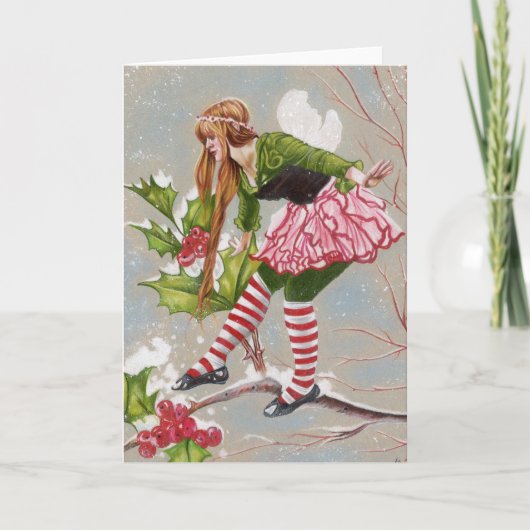 Holly Berry Fairy Weihnachtskarte Feiertagskarte (Vorderseite)